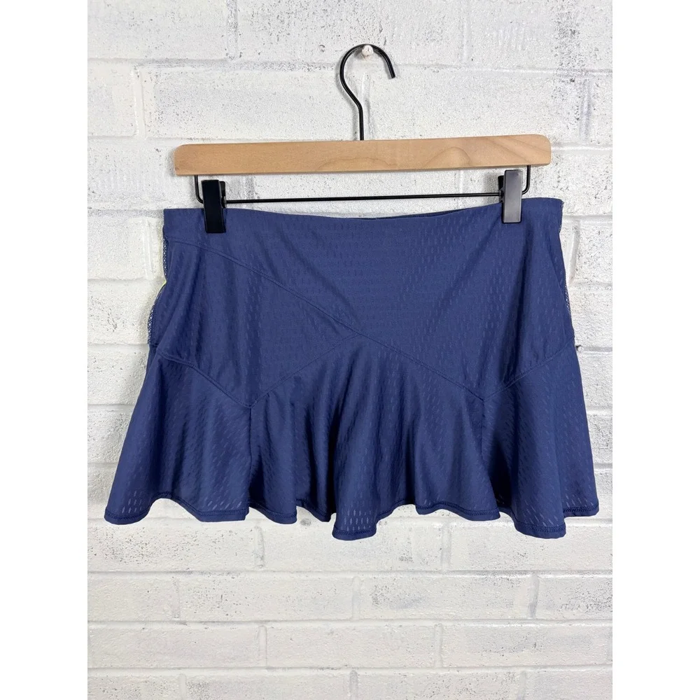 Lucky in Love Tennis Skort Womens M Navy Neon Stripe Ruffle Pickleball Athletic